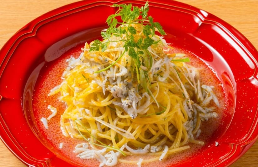 釜揚げしらすとからすみ 茨城ねぎのペペロンチーノ